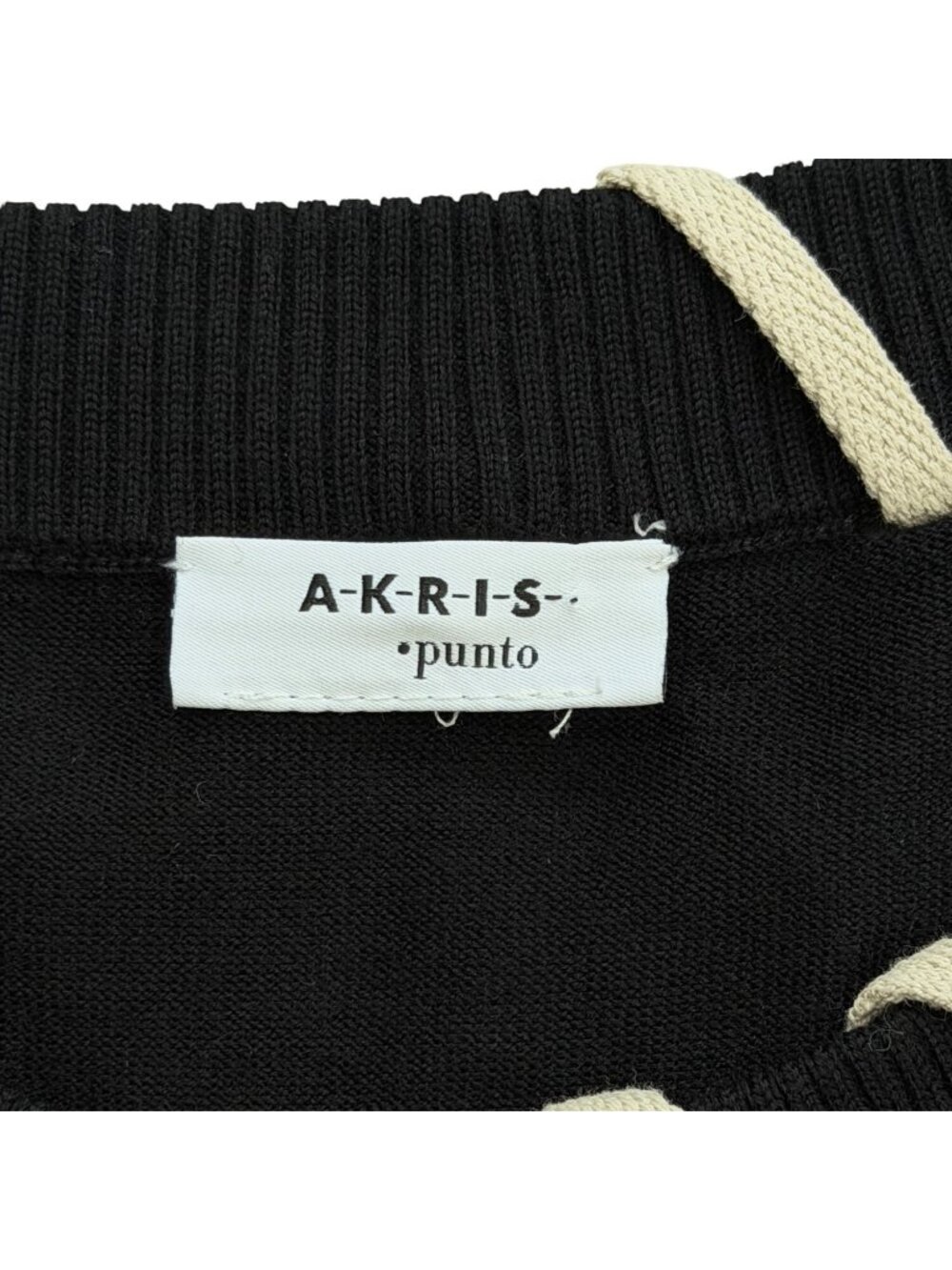 Akris Womens Size 4 Sweater Virgin Wool Black Beige-Stripe-Neckline Long Sleeves - Picture 4 of 8
